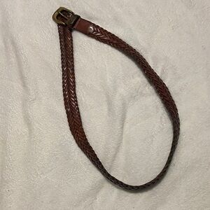 Tommy Hilfiger Brown Braided Leather Belt with Brass Buckle